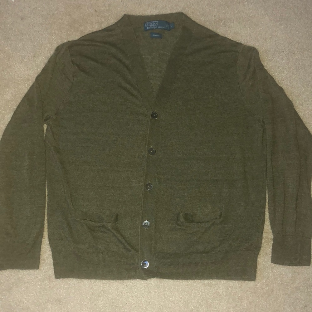 Polo Ralph Lauren Linen Cardigan Olive Green Large